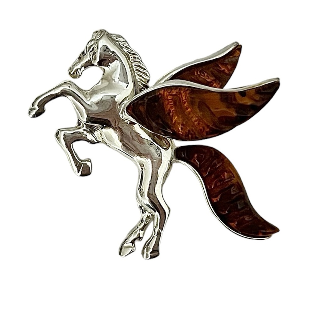 Pegasus Amber Sterling Silver 925 Pendant Charm